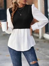 Load image into Gallery viewer, Contrast Round Neck Puff Sleeve Blouse
