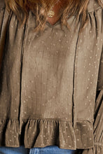 Load image into Gallery viewer, Swiss Dot Tie Neck Flounce Sleeve Blouse
