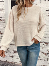Load image into Gallery viewer, Waffle-Knit Round Neck Long Sleeve T-Shirt
