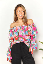 Load image into Gallery viewer, Double Take Floral Off-Shoulder Flounce Sleeve Layered Blouse
