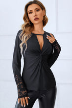 Load image into Gallery viewer, Twisted Cutout Lace Detail Long Sleeve Blouse
