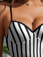 Load image into Gallery viewer, Striped Spaghetti Strap One-Piece Swimwear
