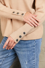 Load image into Gallery viewer, Woven Right Button Detail Rib-Knit Turtleneck Sweater
