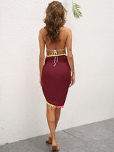Load image into Gallery viewer, Rainbow Pompom Trim Swim Skirt
