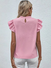 Load image into Gallery viewer, Mock Neck Ruffled Cap Sleeve Blouse
