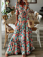 Button Up Ruffle Hem Tiered Maxi Dress