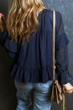 Load image into Gallery viewer, Swiss Dot Tie Neck Flounce Sleeve Blouse
