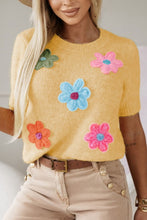 Load image into Gallery viewer, Flower Round Neck Short Sleeve Sweater
