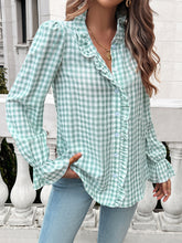 Load image into Gallery viewer, Frill Ruffled Plaid Long Sleeve Shirt
