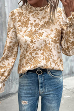 Load image into Gallery viewer, Floral Print Mock Neck Flounce Sleeve Blouse
