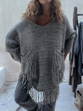 Load image into Gallery viewer, Fringe Detail Long Sleeve Sweater with Pockets
