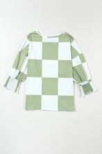 Load image into Gallery viewer, Checkered Round Neck Lantern Sleeve Top
