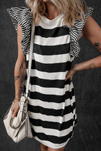 Load image into Gallery viewer, Ruffled Striped Round Neck Cap Sleeve Mini Dress
