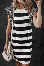 Load image into Gallery viewer, Ruffled Striped Round Neck Cap Sleeve Mini Dress
