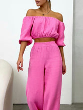 Load image into Gallery viewer, Off Shoulder Long Sleeve Top and Pants Set
