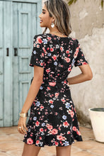 Load image into Gallery viewer, Floral Tied Ruffle Hem Surplice Dress
