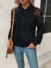 Load image into Gallery viewer, Lace Detail Drawstring Long Sleeve Hoodie
