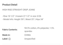 Load image into Gallery viewer, RISEN High Rise Straight Crop
