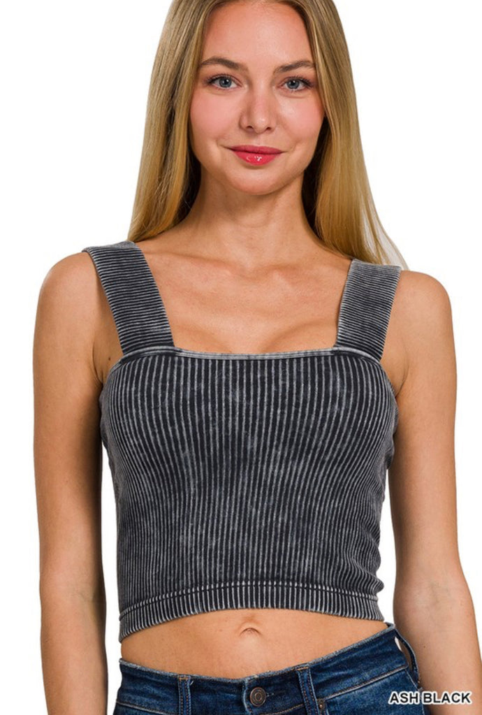 Zenana WASHED RIBBED SEAMLESS TOP WITH BRA PADS