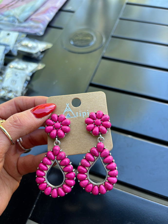 8746 Semi Stone Tear Drop Earring in Pink