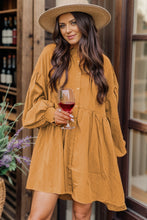 Load image into Gallery viewer, Button Up Lantern Sleeve Mini Shirt Dress
