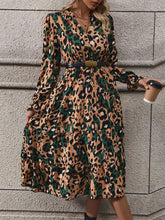 Load image into Gallery viewer, Leopard Notched Flounce Sleeve Midi Dress
