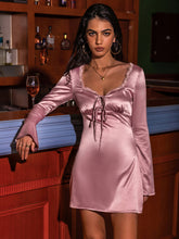 Load image into Gallery viewer, Tied Sweetheart Neck Long Sleeve Night Dress
