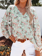 Load image into Gallery viewer, Floral Notched Balloon Sleeve Blouse
