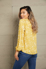 Load image into Gallery viewer, Double Take Printed Notched Neck Smocked Blouse
