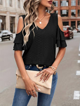 Load image into Gallery viewer, Eyelet V-Neck Cold Shoulder Blouse
