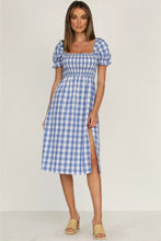 Load image into Gallery viewer, Full Size Slit Plaid Short Sleeve Midi Dress
