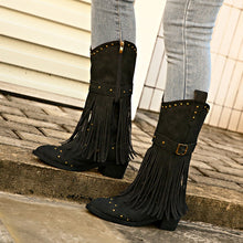 Load image into Gallery viewer, Studded Fringe Block Heel Boots
