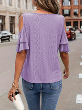 Load image into Gallery viewer, Eyelet V-Neck Cold Shoulder Blouse
