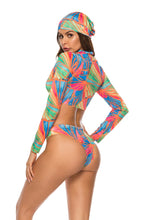 Load image into Gallery viewer, Printed Zip Up Three-Piece Swim Set
