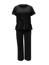 Load image into Gallery viewer, Peplum Round Neck Short Sleeve Top and Pants Set
