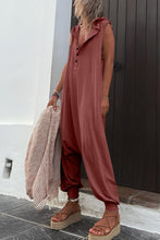 Load image into Gallery viewer, Full Size Half Button Sleeveless Jumpsuit
