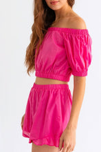 Load image into Gallery viewer, Le Lis Off Shoulder Crop Top and Ruffled Shorts Set
