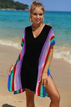 Load image into Gallery viewer, Openwork Striped Slit Knit Cover Up

