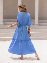 Load image into Gallery viewer, Tassel Trim Smocked V-Neck Short Sleeve Dress
