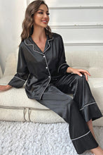 Load image into Gallery viewer, Contrast Piping Button-Up Top and Pants Pajama Set
