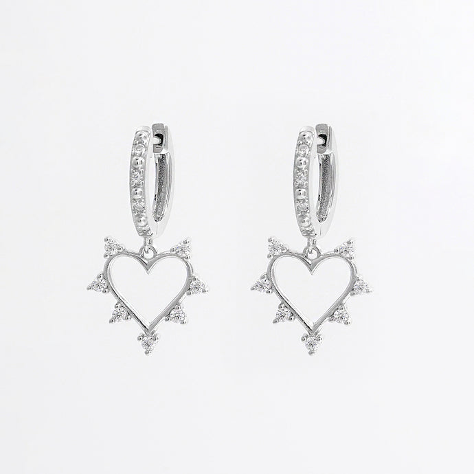 925 Sterling Silver Inlaid Zircon Heart Dangle Earrings