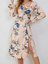 Load image into Gallery viewer, Slit Printed Square Neck Flounce Sleeve Dress
