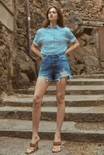 Load image into Gallery viewer, Kancan Distressed Button-Fly High Waist Denim Shorts
