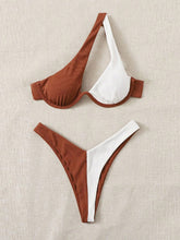Load image into Gallery viewer, Contrast Single Shoulder Two-Piece Bikini Set
