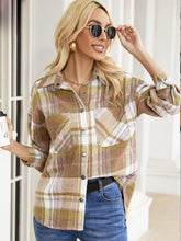 Load image into Gallery viewer, Snap Up Plaid Collared Neck Jacket with Pocket

