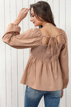 Load image into Gallery viewer, Double Take Tie Back Smocked Long Sleeve Babydoll Blouse
