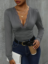Load image into Gallery viewer, Lace Detail Plunge Long Sleeve Bodysuit
