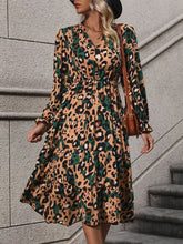 Load image into Gallery viewer, Leopard Notched Flounce Sleeve Midi Dress
