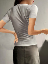 Load image into Gallery viewer, Round Neck Quarter Button Short Sleeve Top
