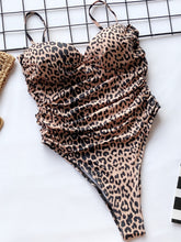 Load image into Gallery viewer, Ruched Leopard Spaghetti Strap One-Piece Swimwear
